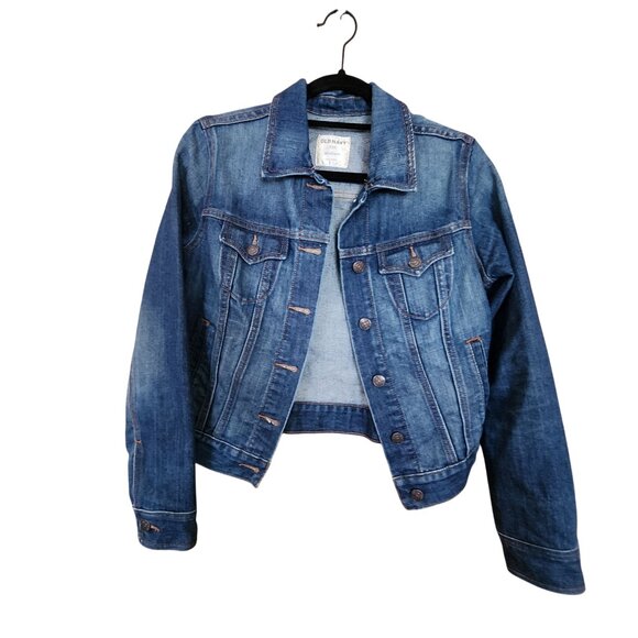 Old Navy Womens Medium Denim Jacket Classic Blue Jean Button Front Casual Layeri - Picture 1 of 3